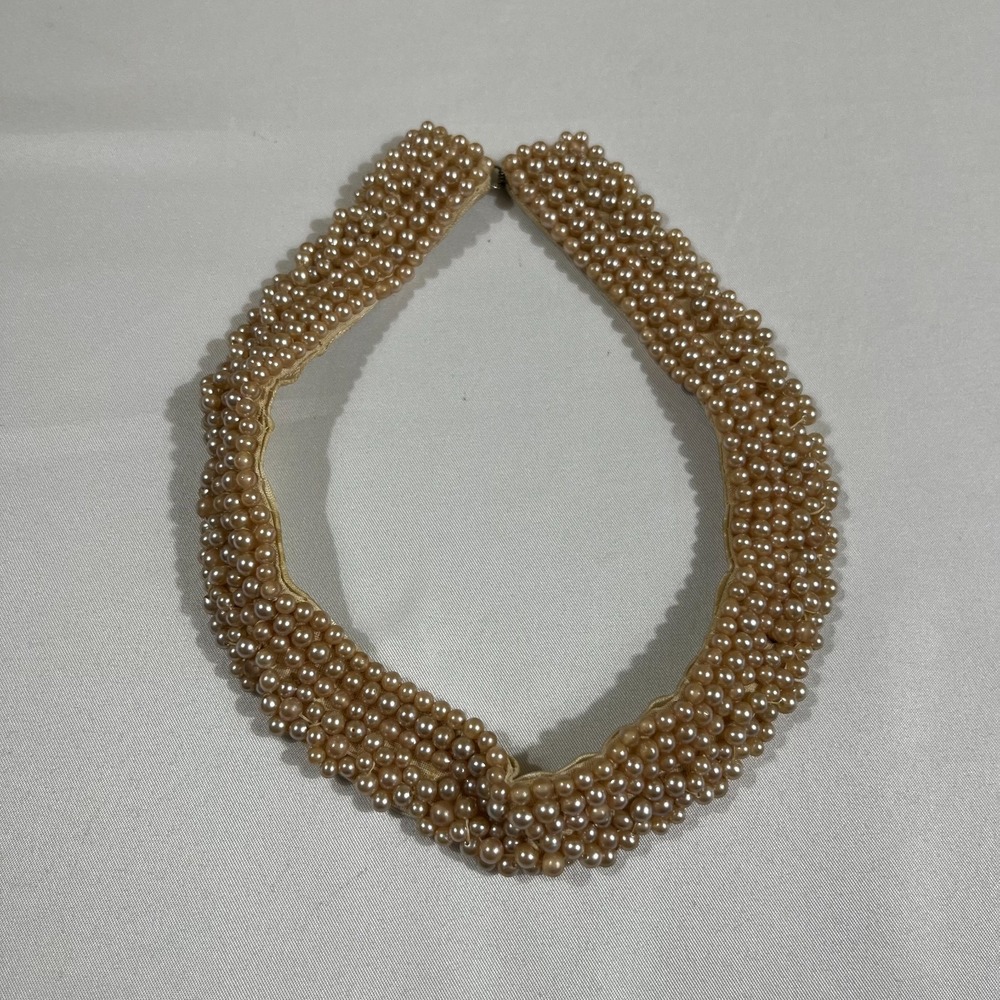Vintage Faux Pearl Beaded Collar Choker Necklace Coquette Bridal Cream 15"